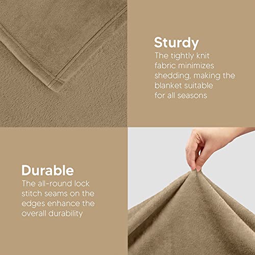 Image of SANMARINO Premium Solid Flannel Blanket for Single Bed | Super Soft Touch Plush Fleece Blanket | All Season Lightweight Yet Cozy Blanket for Bed,Sofa,Couch, Travel & Camping | 152 x228 cm (Beige)