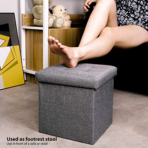 Storage Ottoman Cube, Toy Chest Folding Footrest Stool Seat Linen Grey