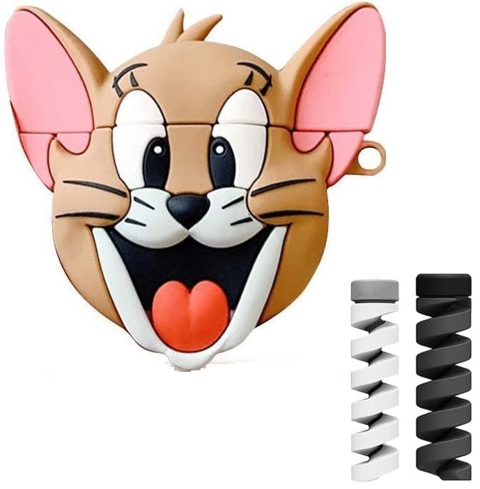 Image of Like Star (2024) Cartoon Design Case Cover for Apple AirPods Pro /Pro2, 360 Full-Body Protective Case Shockproof with Keychain Skin Protector Cover for Men and Women (Jerry) with (Cable Protector)