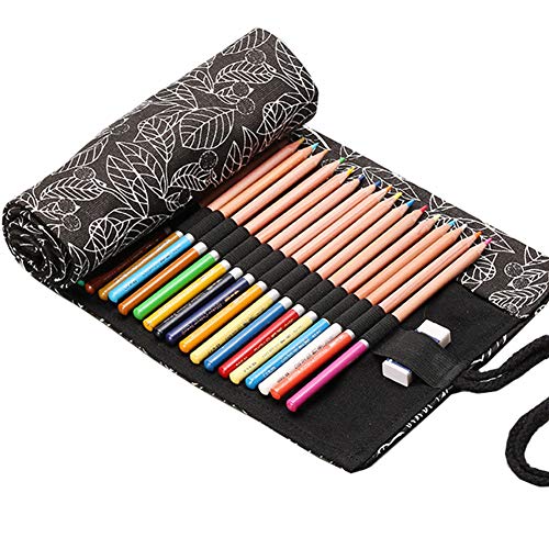 YONKINY Estuche Enrollable Lona Gran Capacidad Moda Bolsa de Lpices Dibujo Pintar Estuche Escolar Arte Para Estudiantes Nios Adultos (#6, 36 Ranuras)