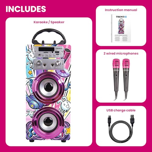 Miniatura 3 de Trendix - Karaoke Infantil Rosa Karaoke 2 Microfonos, Radio Fm, Usb, Bluetooth Y Sd Altavoz Karaoke Karaoke Niña Y Niños Karaoke Portatil