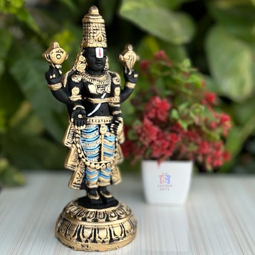 Image of Tirupati Balaji Idol for Car Dashboard, Venkateswara Swamy murthi, Vaastu Advised Balaji Statue - Tirupati Balaji Murti Idols for Pooja Room (Gold Big)