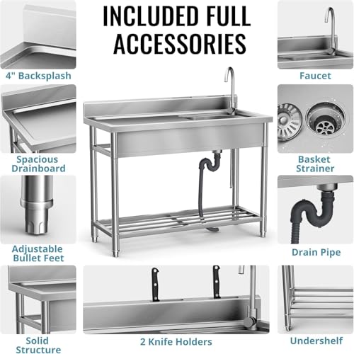 Image of Stainless Steel Sink, Kitchen Sink with Countertop Workstation - 47 Inch