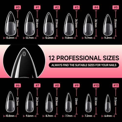 Image of UNA GELLA Medium Stiletto Nail Tips Full Cover Soft Gel 120pcs 12 Sizes