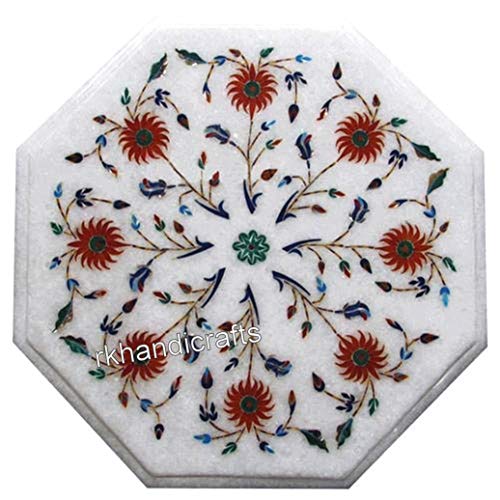12 x 12 Inches Marble Coffee Table Top Inlay Side Table with Carnelian