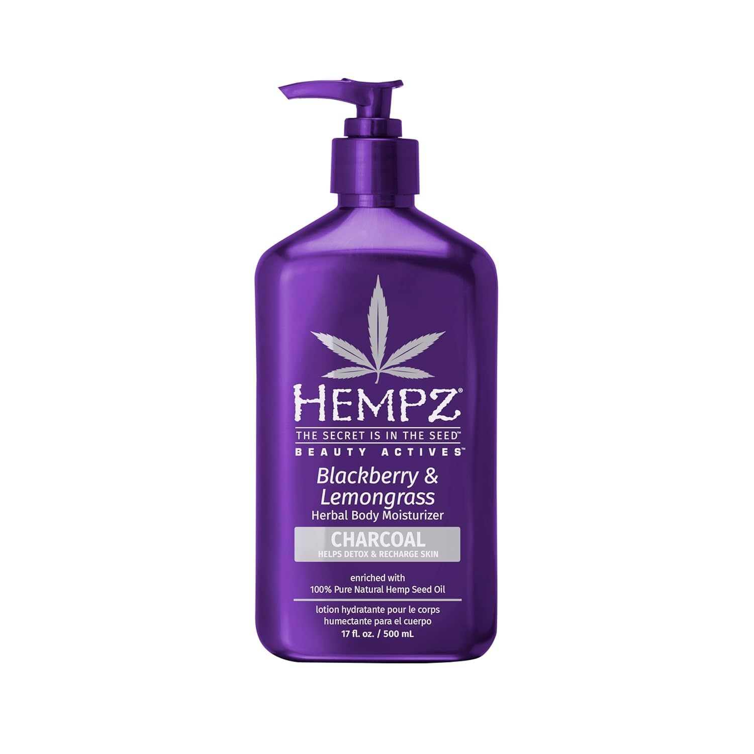 Hempz Blackberry & Lemongrass Herbal Body Moisturizer for Women, 17 Fl. oz. - Moisturizing Lotion with 100% Pure Hemp Seed Oil, Charcoal, Shea Butter - Hydrating Vegan Lotion for Dry Skin