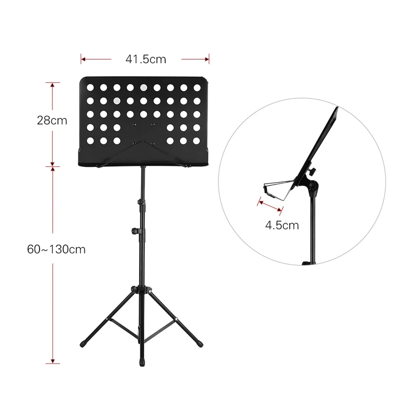 Pupitres à musique Pupitre à musique portable en métal, instruments de détachables for piano, violon, guitare, partitions, accessoires(Black)