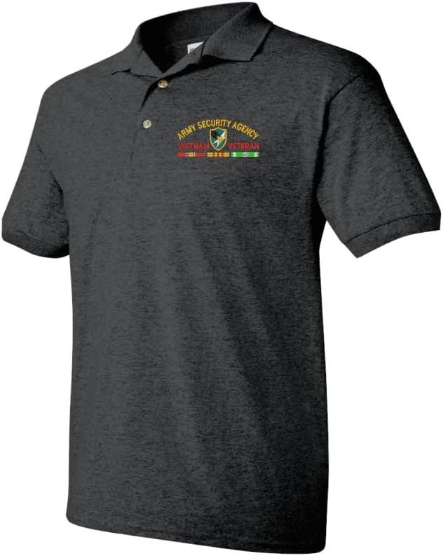 MilitaryBest Army Security Agency Vietnam Veteran with Ribbons Embroidered Polo