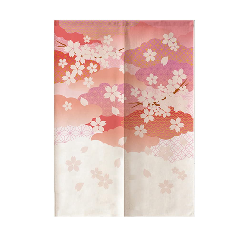Surwin Sakura Japanese Noren Doorway Curtain Linen Artistic Style Door Print Curtain Window Treatment Tapestry For Kitchen Bistro Partition Shading Home Decorative (70X120cm,)