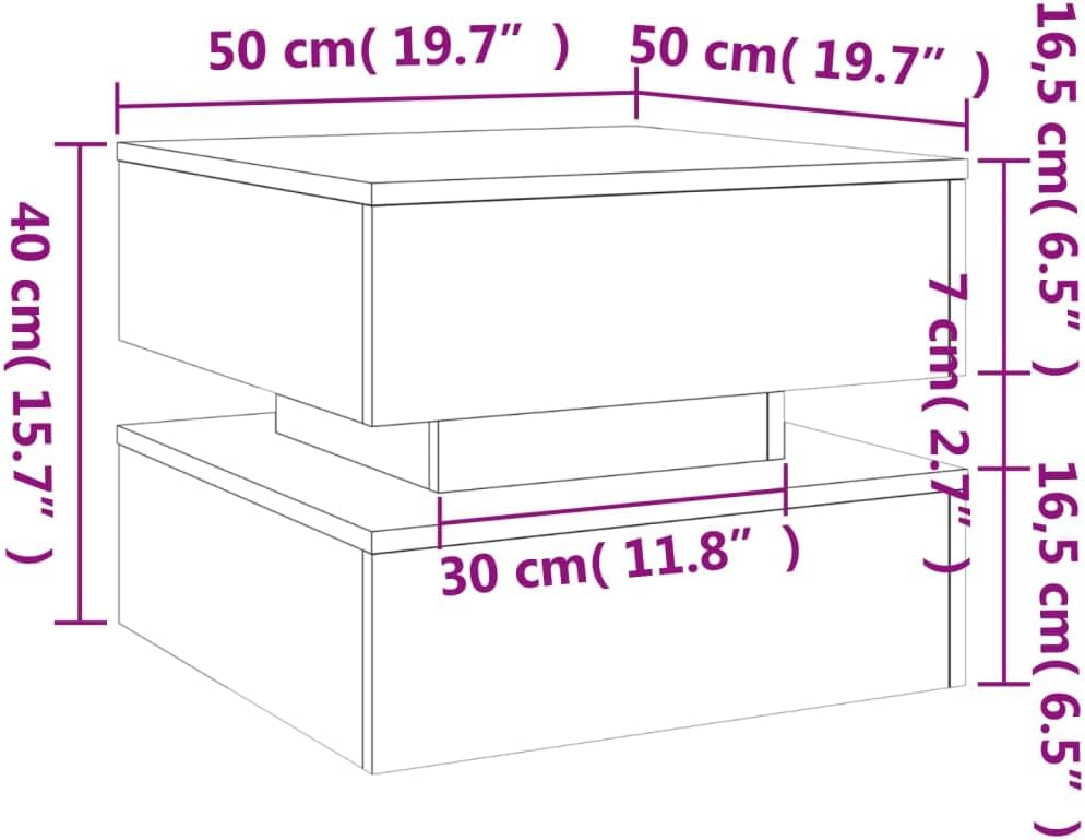 vidaXL Coffee Table with led Lights - Smoked Oak Wood Accent Table - Modern Square Side Table for Living Room/Lounge