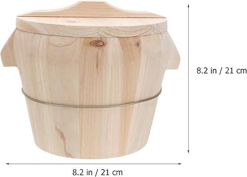 Miniatura 3 de BESTonZON Cubo de arroz hecho a mano Cubo de arroz al vapor con tapa Cestas de arroz Cesta de madera para cocinar bola de masa de madera de arroz