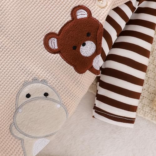 Baby Boy Clothes Newborn Striped Romper Fall Outfits + Infant Cartoon Suspender Overall + Cute Hat 3 Pcs 0-18 Months - Image 6