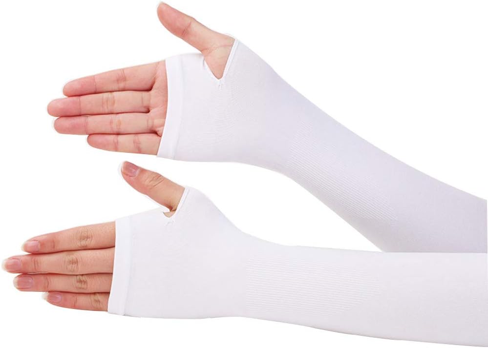 LZYMSZ CHRISLZ 1 Pair Long Arms&Hands Sports Sleeves Golves UV Sun Protection Covers for Outdoor Activities Cooling Warmer Covers(white)