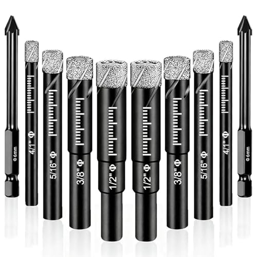 10 Piece Premium Diamond Bit Set - Multi-Tool for Precision Drilling Porcelain, Ceramic, Glass, Marble (Black, 10 Pcs)