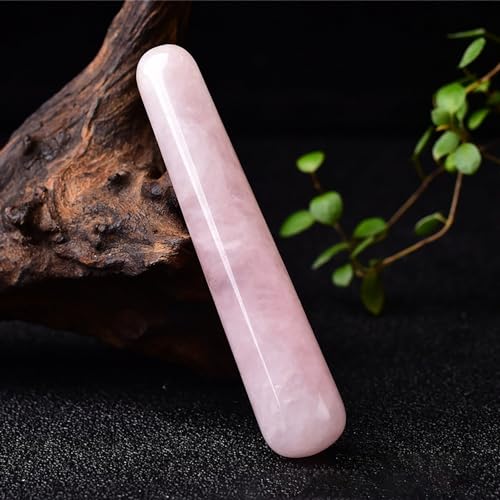 Image of Massage Stone Wand, Crystal Massage Wand, 100mm Natural Quartz Crystal Face Massage Wand Stone Smooth Stick Massaging Tool for SPA Muscle Knots Facial Body Caring(Pink)