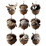 Weihnachten Acryl Tier deko Eulen Weihnachtsbaumschmuck Waldtier Eichels Ornamente Acryl 2D Anhänger Tier Baumschmuck Hängenden Weihnachtsschmuck Anhänger (Y-9pcs, One Size)