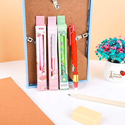 Tiesome Retractable Eraser, 4 Pcs Push Eraser With 10 Spare Refill Push-Pull Pencil Eraser Pen-Style Erasers For Writing Drawing Office School Supplies #TOP7