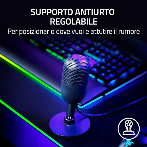 Seiren V3 Mini - Micrófono USB ultracompacto (micrófono de condensador de 14mm, patrón de captación supercardioide, sensor Tap-to-Mute con indicador LED, amortiguador incorporado) Nero - Microfono streaming - Immagine 4