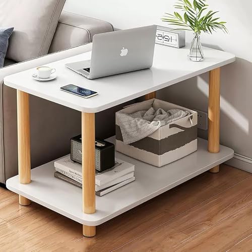 Table d'appoint avec étagère de rangement à 2 niveaux blanc chaud