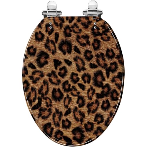 Elongated Toilet Seat seamless abstract leopard pattern wild animal skin print animal Resin Toilet Seat Quietly Close Quick Release Hinges Decorative Toilet Seat with Cover Easy to Install