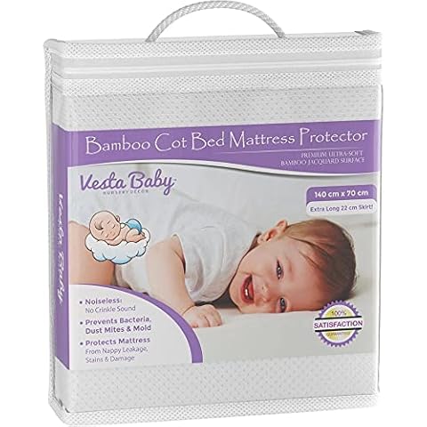 Premium Cot Bed Mattress Protector 70 x 140 cm Noiseless Waterproof Pad Cover Fitted Sheet Natural Bamboo Silent Topper for Baby Toddler Children Cotbed Cover