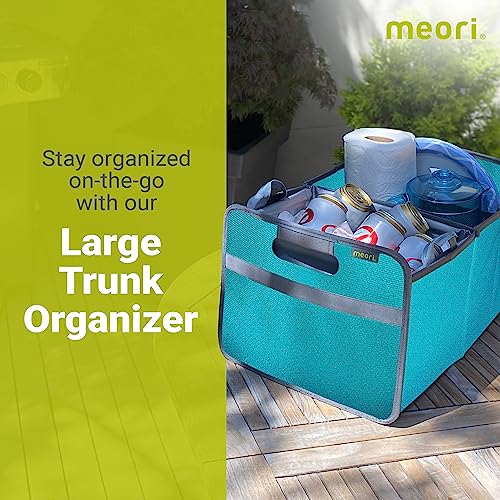 meori Large Trunk Organizer for Groceries Collapsible Azure Blue Storage Car SUV 2 Compartments Picnic Road Trip Sports Gear
