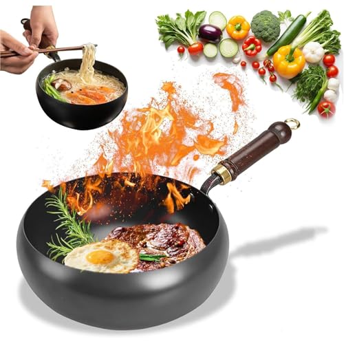 Wok de acero al carbono forjado a mano con tapa de vidrio 24 cm miniatura 1