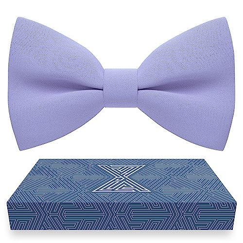Bow Tie House Mens Classic Pre-Tied Bow Tie Formal Solid Tuxedo (Large Lavender)