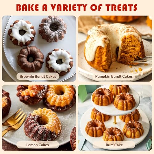 Image of HKNMTT 2Pcs Mini Fluted Cake Pans 6-Cavity Non Stick Buntz Pan BPA Free