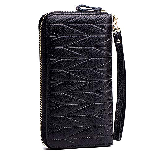 YOUNGSUN Womens Walllet RFID Blocking Leather Credit Card Wallet Money Organizers Holder Coin Purse Zipper Pockets Large Capacity Multi Card Case (Black,One Size)3