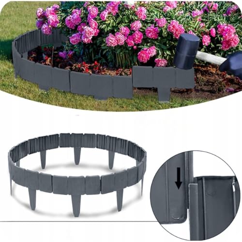 KRUMAD Rasenkante Kunststoff Steinoptik, 10 Stück Set 2,5 Meter, Höhe 23 cm, Beeteinfassung Stein, Beetumrandung Garten, Mähkante für Blumenbeet, Stecksystem, Wetterfest & UV-beständig, Anthrazit