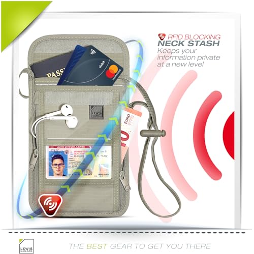 Lewis N. Clark RFID Blocking Stash Neck Wallet, Travel Pouch + Passport Holder for Women & Men, Taupe - Image 5