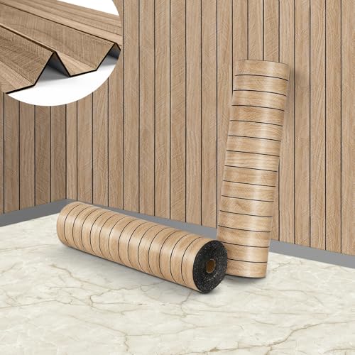 ReWallpaper Panel De Madera Decorativo Adhesivo 3d Revestimiento Pared Madera Listones Efecto Roble Grueso Papel Pintado Imitacion Paneles Espuma para Cocina Habitación Estudio 30CMx3M