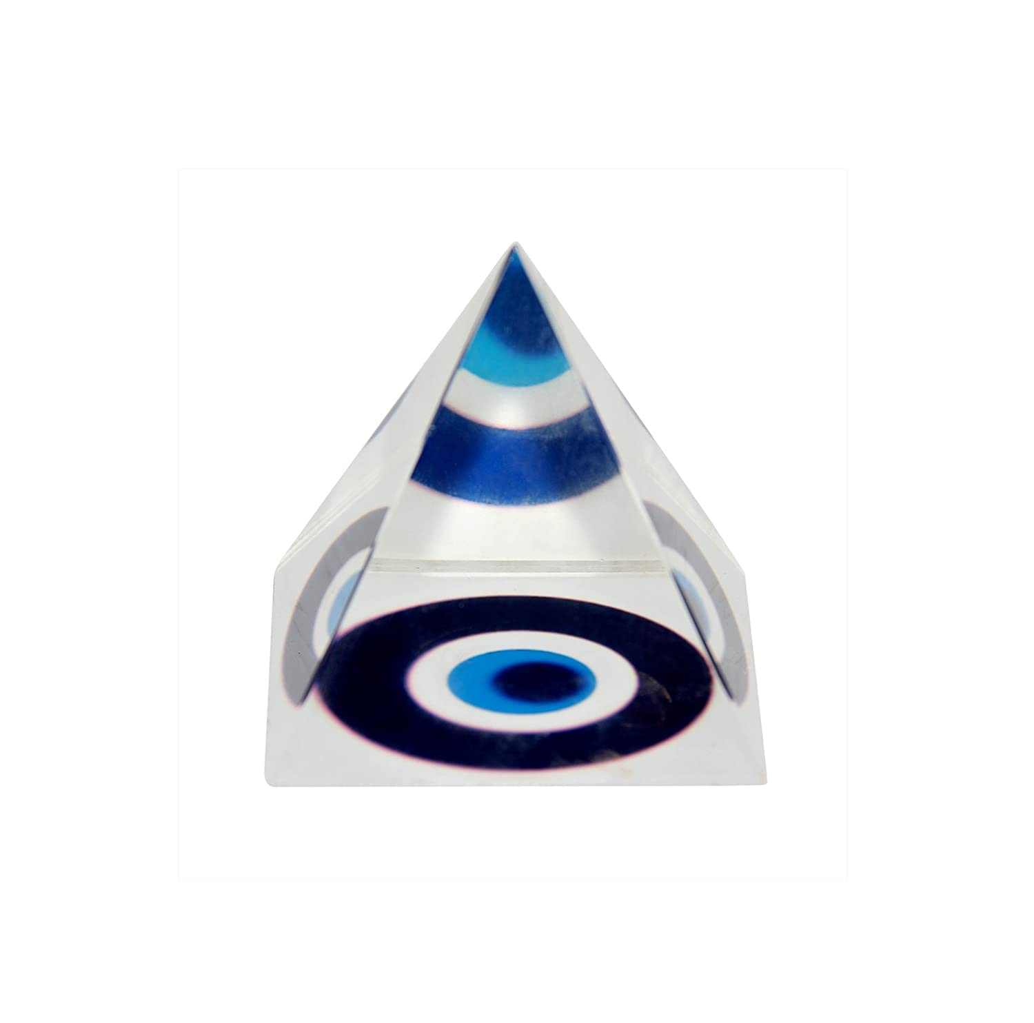 TEJ GIFTS - Evil Eye Crystal Glass Pyramid for Removing Negative Energy Vastu Correction & Spiritual Healing Nazar Suraksha Blue Eye (Evil Eye)