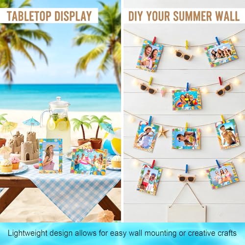 Image of AmazingSpark 50 pack Summer Beach Picture Frame Set 4x6, Tropical Cardboard Photo Frames Bulk with Easel Back, Colorful Coastal Tabletop Display for Vacation Photos, Party Decoration Home Desk Decor