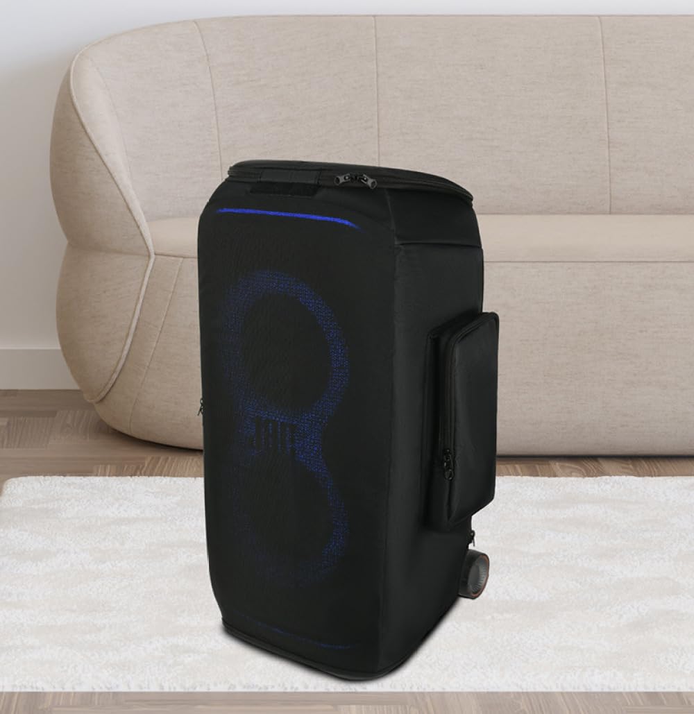 Custodia Protettiva per JBL PartyBox Stage 320 - Copertura in Nylon 600D Resistente con Doppie Tasche Laterali, Pannello Anteriore Arrotolabile e Design a Maglie Trasparenti al Suono per Microfo