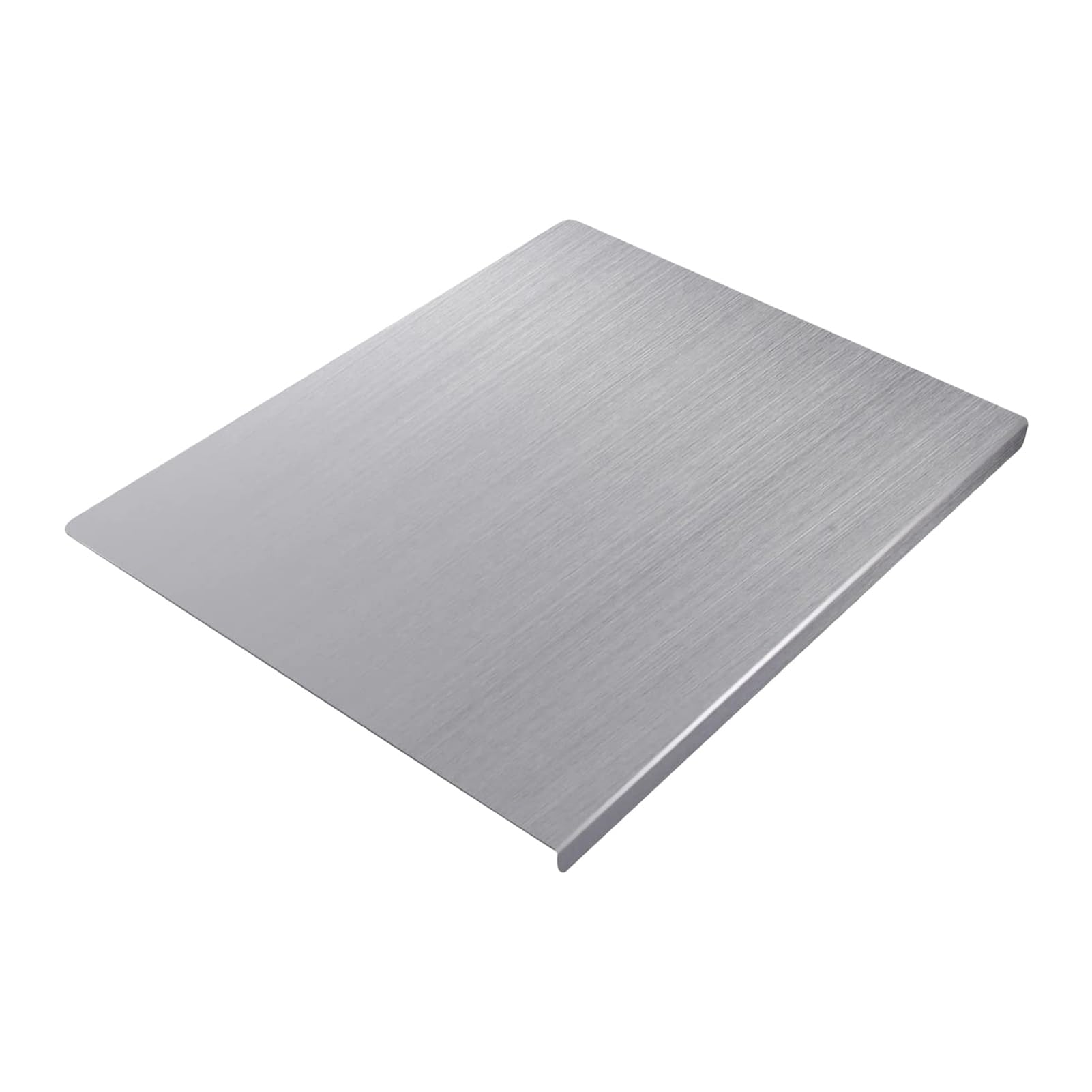 Superficie lisa antiadherente en esta tabla de cortar de acero inoxidable con borde plegado 1