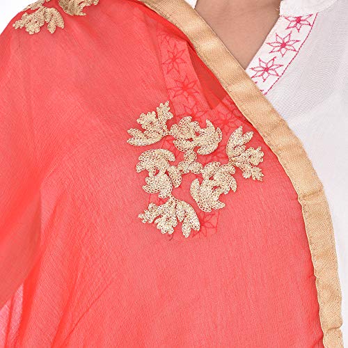 Image of Youthquake Golden Embroidered Work Chiffon Dupatta For Womens & Girls With 4 Side Gold Lace