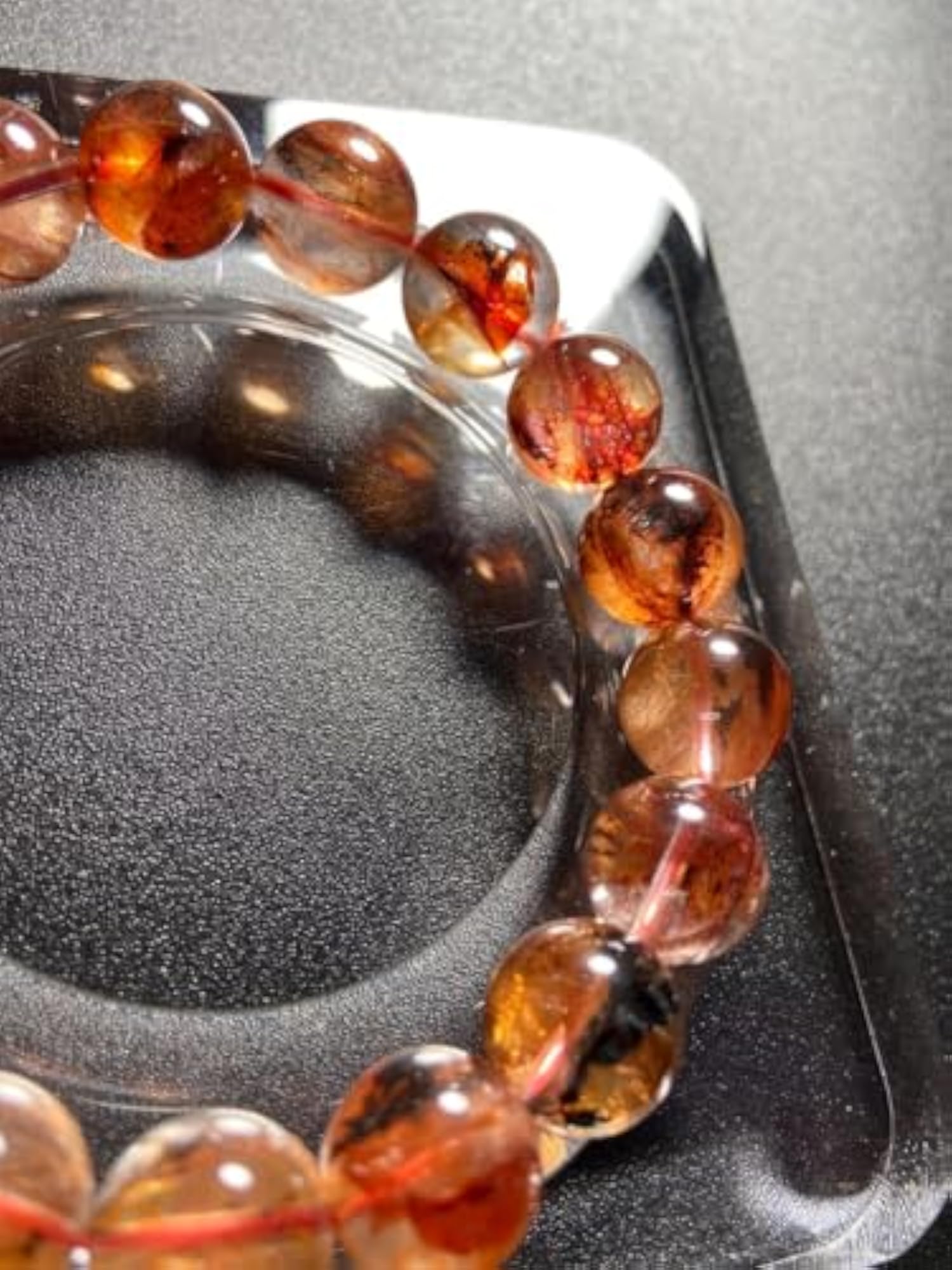 Unisex Natural Fire Quartz 12mm Round Bead Stretchable Bracelet