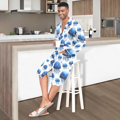 Men’s Robe Cute Jellyfish Print, Long Sleeve Bathrobe for Sleep Shower-M2