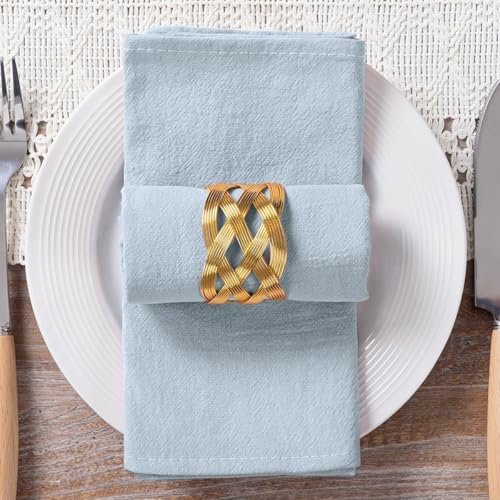 Image of MLMC 8 Pack Silver Blue Cloth Napkins Rustic Washable Cotton Linen Napkins Set of 8 17 inchx17 inch Reusable Dinner Napkins Cloth for Wedding Birthday Party Everyday Use Decor