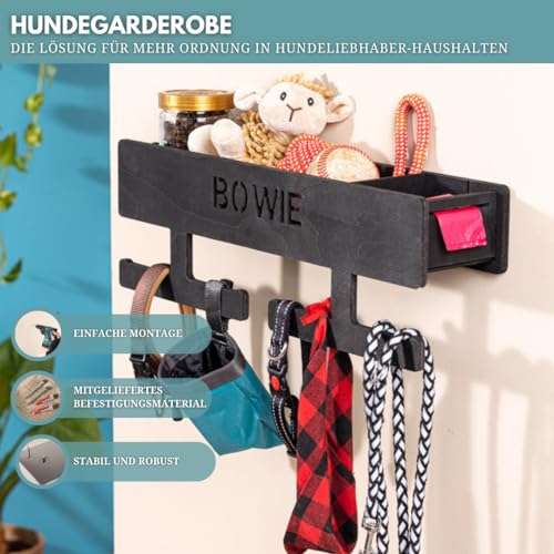 INEXTERIOR Hundegarderobe XL - Leinenhalter mit großer Ablage - Hundezubehör - DOGS - aus Birkenholz - personalisierbar - Made in Germany