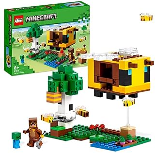 LEGO Minecraft Pszczeli ul z Domkiem do Budowania, Farmą, Małym Zombie i Figurkami Zwierząt, Zabawka Konstrukcyjna dla Dzieci, Pomysł na Prezent na Wielkanoc lub na Urodziny dla 8-latka, 21241