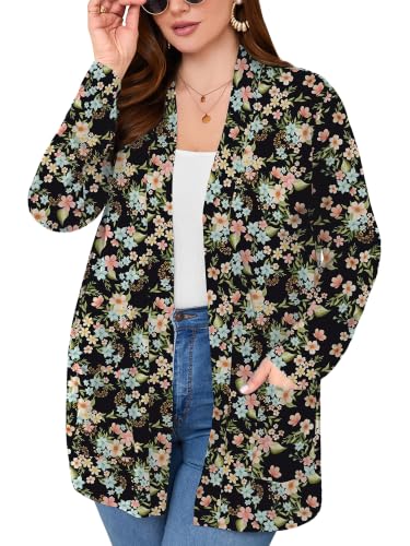 Image of AusLook Plus Size Lightweight Cardigans for Women Open Front Pockets Jacket