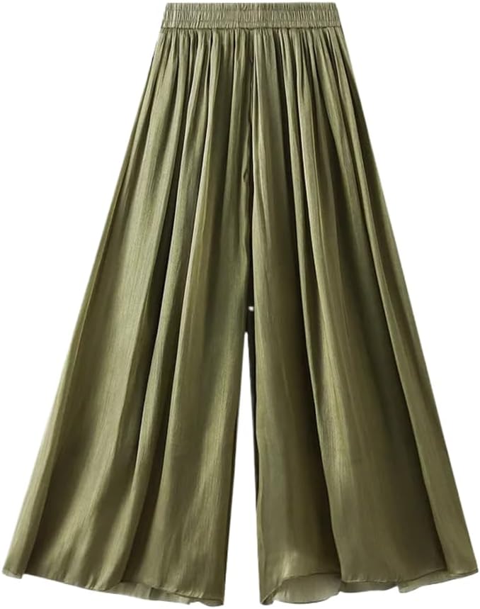 LIXINGHEITANG Pants for Women Elastic Waist Color Wide Leg Cool Weight Trousers Summer