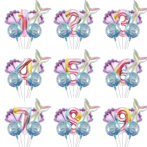 Image of Mermaid Birthday Decorations Mermaid Balloons - Number 6 Balloons for Girls Under The Sea Mermaid Theme Baby Shower Birthday Favors