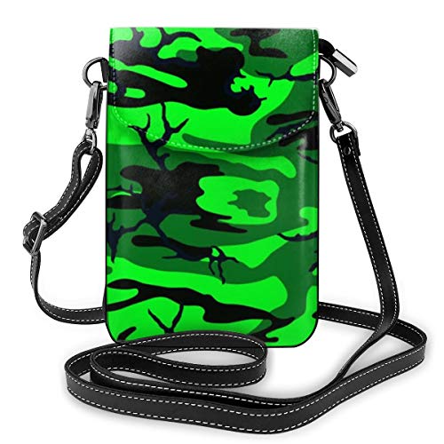 Goxegag Cartera multifuncional de piel para teléfono móvil, bolso de hombro pequeño, bolso de viaje con correa ajustable para mujeres, camuflaje verde extranjero