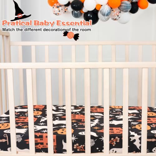 Image of JISEN Halloween Fitted Crib Sheets for Boys Girls 52x28 Inch Ghost Castles