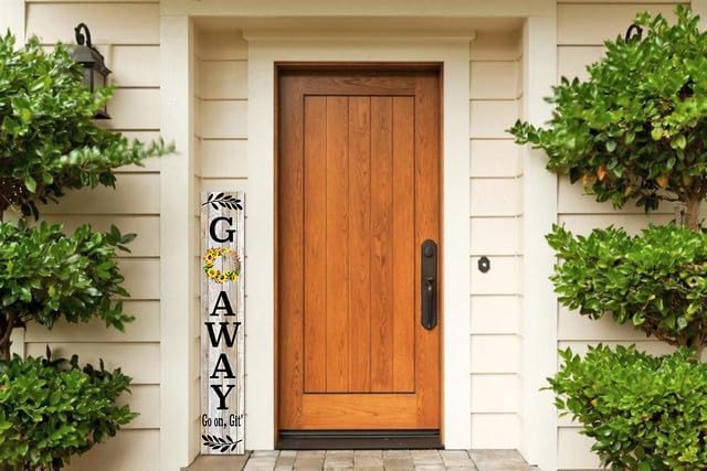 Sunflower Porch Sign - Vertical 'Go Away' Farmhouse Wood Plank Wall Decor, 8x48 Modern Farmhouse Plaque Sign