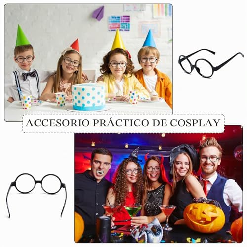 Miniatura 5 de Syeycw 5 Lentes Redondos Negros Sin Lentes, Para Adultos, Mago, Halloween, Redondos, De Plástico, Sin Lentes, Para Halloween, Navidad, Disfraces, Cosplay, Accesorios Para Adultos, Niños Y Niñas